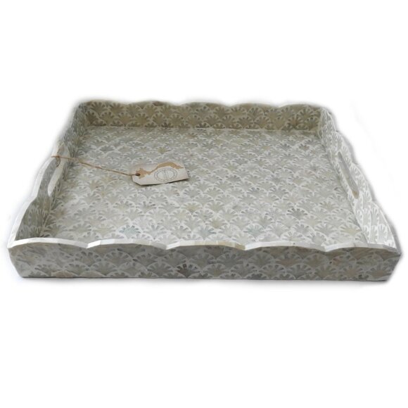 NWT Faux Mother of Pearl Coffee Table /Ottoman Tray Beach Coastal Design Large - Picture 1 of 9